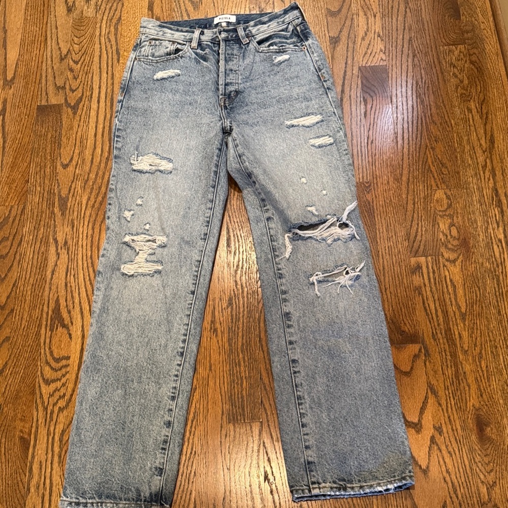 Pistola Light Blue Distressed Straight Leg Jeans